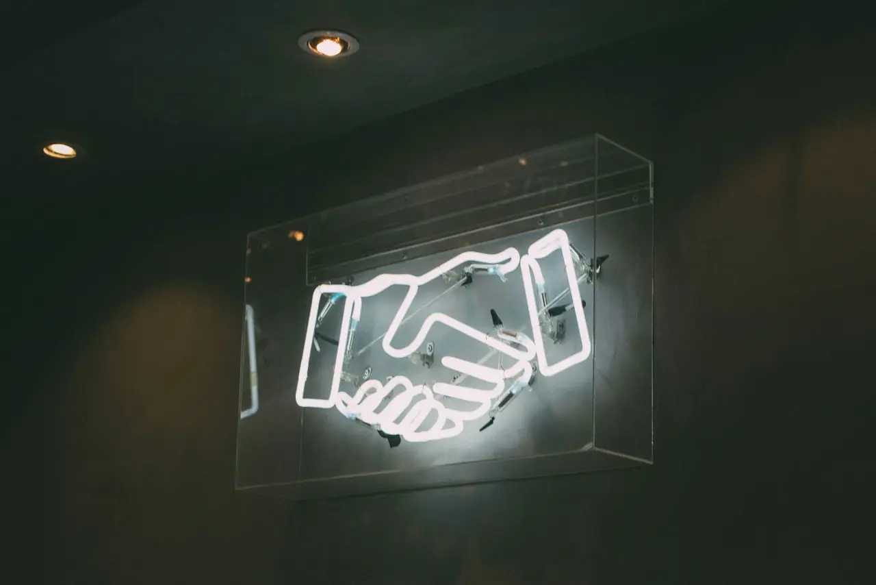 human hand neon signage